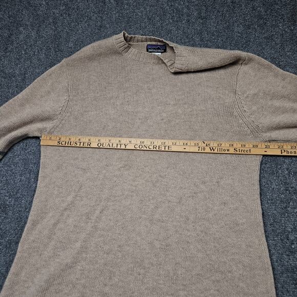 Patagonia Sweater M Tan Lambswool Nylon Knit Crewneck Striped Sleeve Casual - Picture 5 of 7